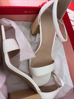 Kelly & Katie White Block Heel Ankle-Strap Sandals